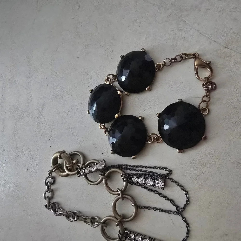 Vintage Monet & Statement Bracelet Lot 5pc Gold Silver Tone Rhinestone Cabochon
